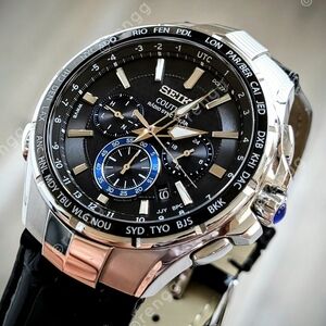 Seiko Coutura Men's Black Chronograph Leather Strap Watch